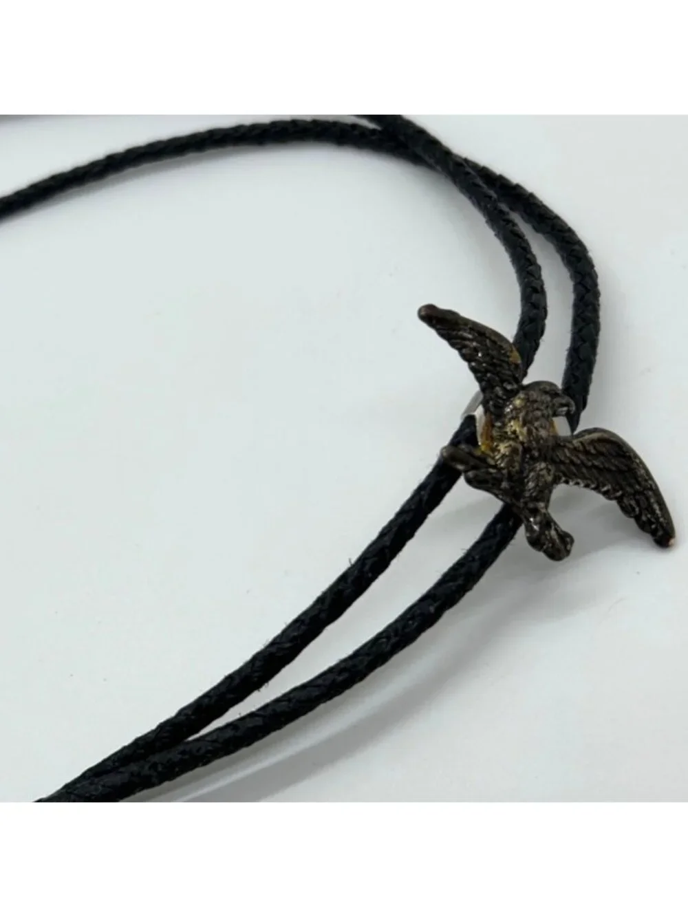 Eagle Bolo Tie With Tarnished Patina On Black Braided Cord Western Cowboy Style - Picture 4 of 10